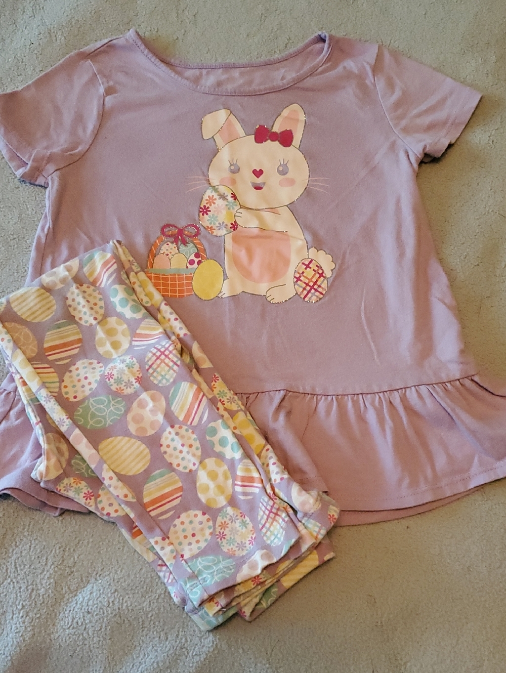 The Children's Place Lavender Bunny Pajama Set with Pastel Egg Print
